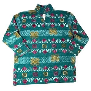 Victoria's Secret Country Fleece Pullover Quarter Zip M‎ Green Pattern